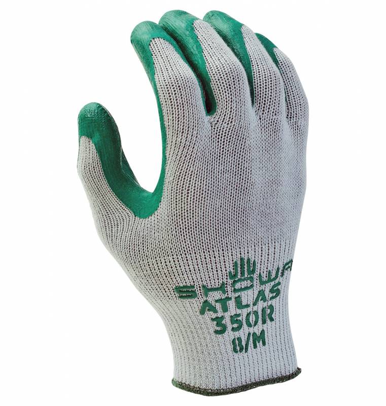 Guante Showa Atlas 350 | Algodon Gris | Palma Nitrilo Verde | Rugoso