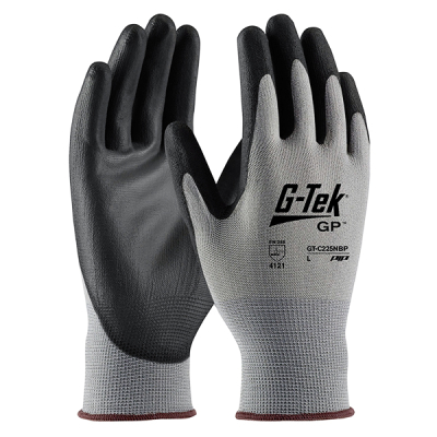 Guante G-Tek Gp C225Nbp | Poliester Gris, 13G, Palm Nitrilo Liso, Negro 