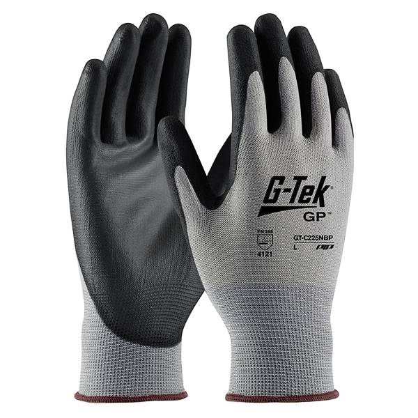 Guante G-Tek Gp C225Nbp | Poliester Gris, 13G, Palm Nitrilo Liso, Negro